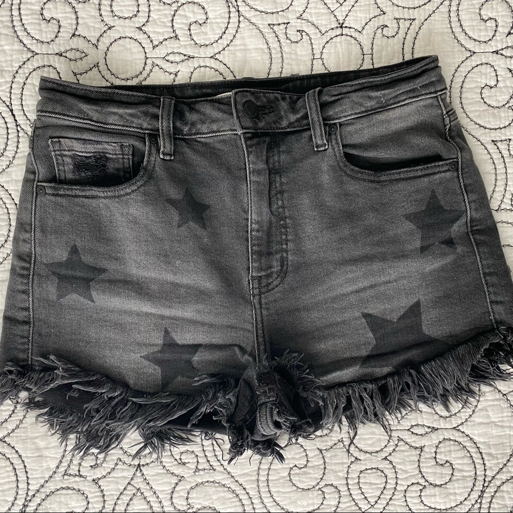 Eunina Black Star Frayed Jean Shorts